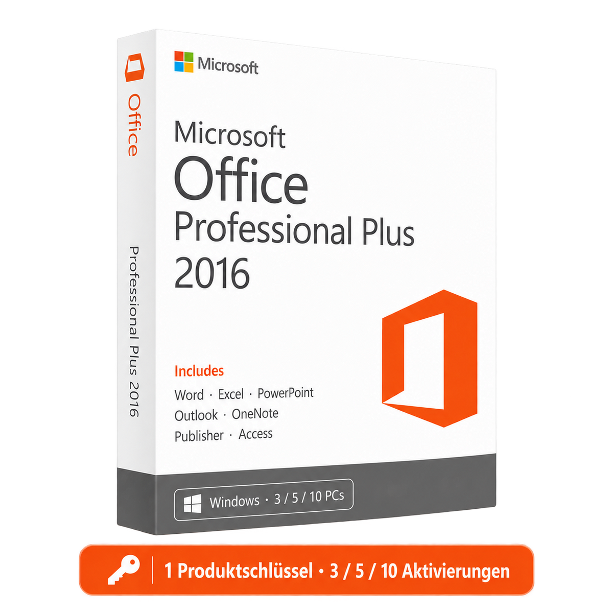Microsoft Office 2016 Professional Plus – 1 Produktschlüssel für 3, 5 oder 10 Geräte